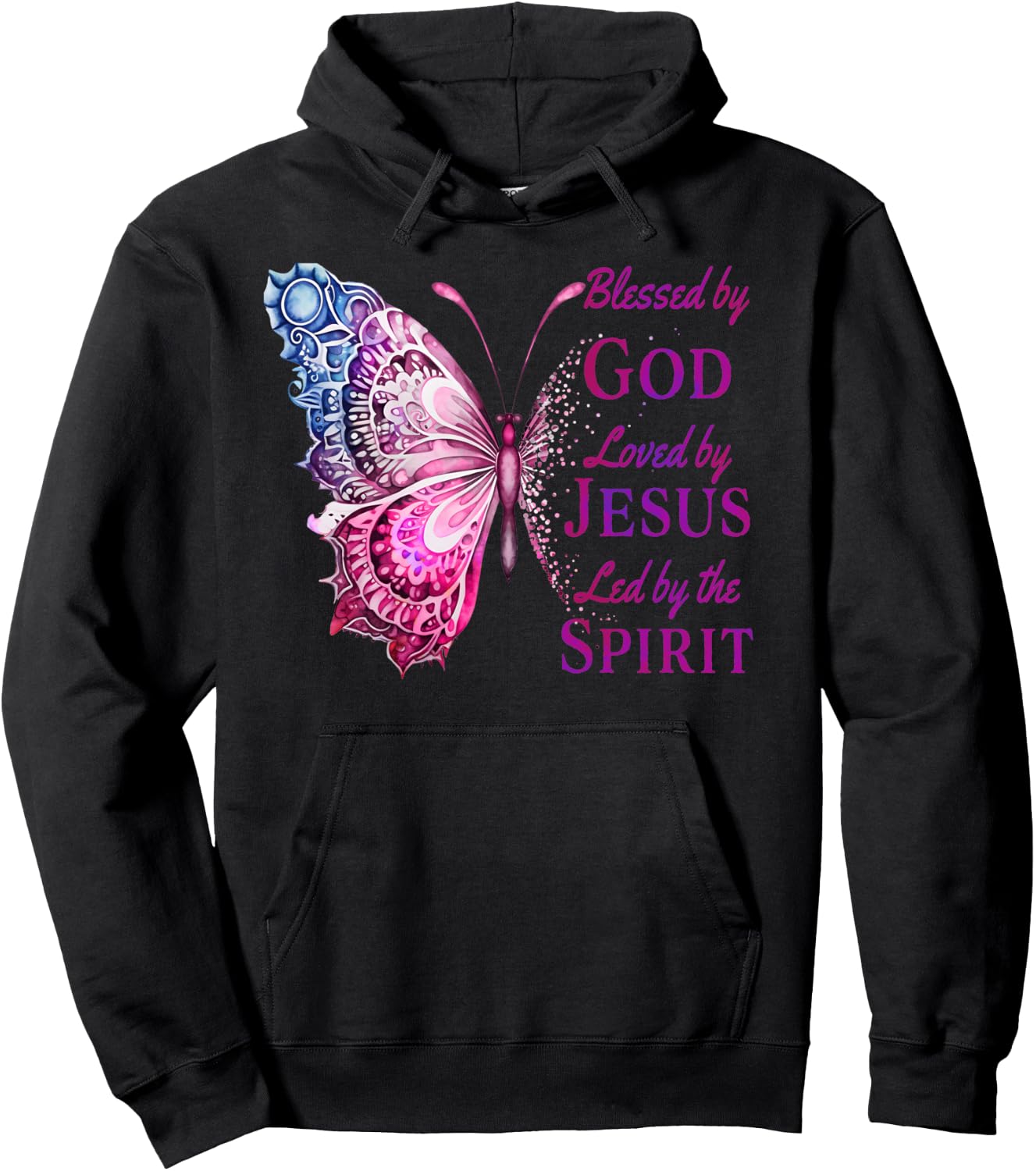 Blessed by God Loved by Jesus Pink Butterfly Christian Hoodie - Hoodie | Black
