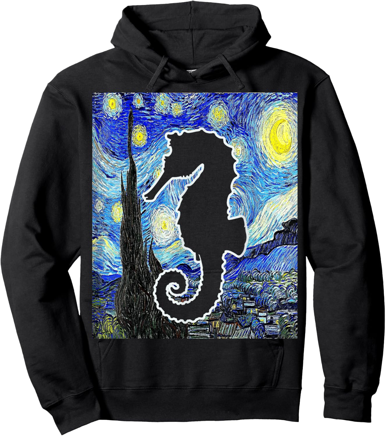 Seahorse Starry Night Seahorse Lover Aquarist Painting Hoodie - Hoodie | Black