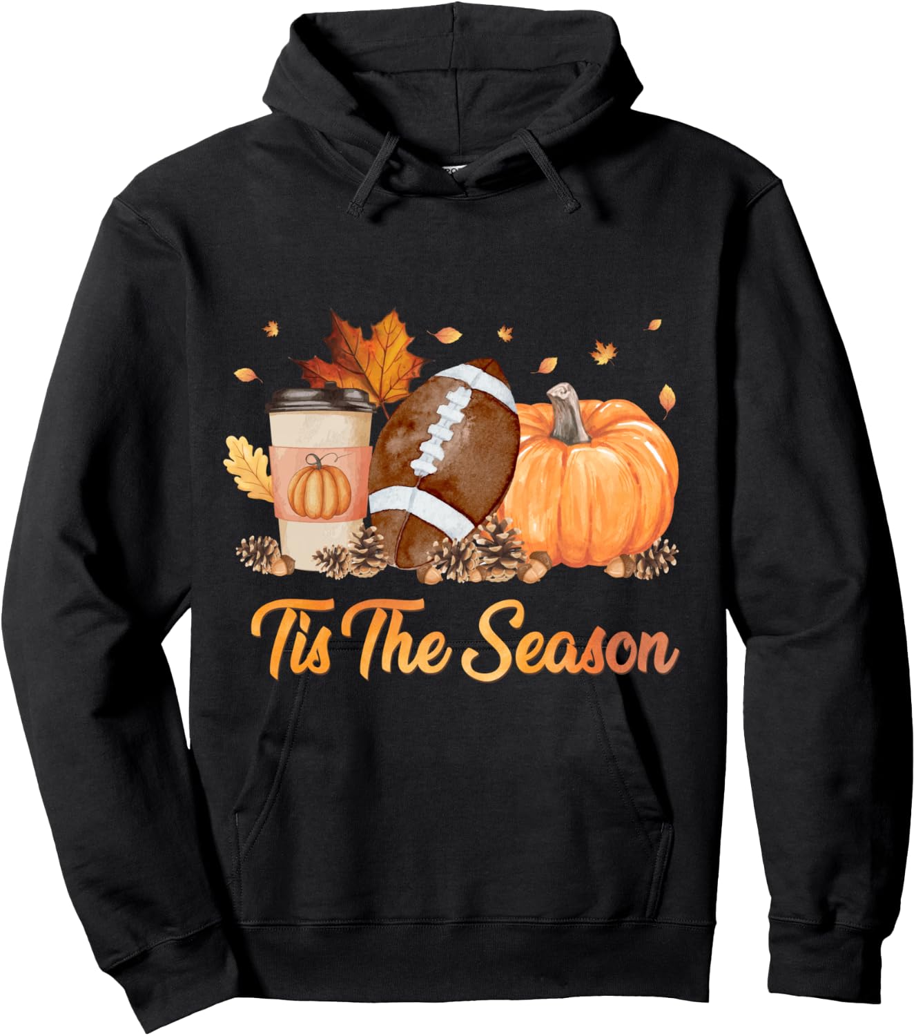 Tis The Season Football Fall Season Football Pumpkin Spice Hoodie - Hoodie | Black