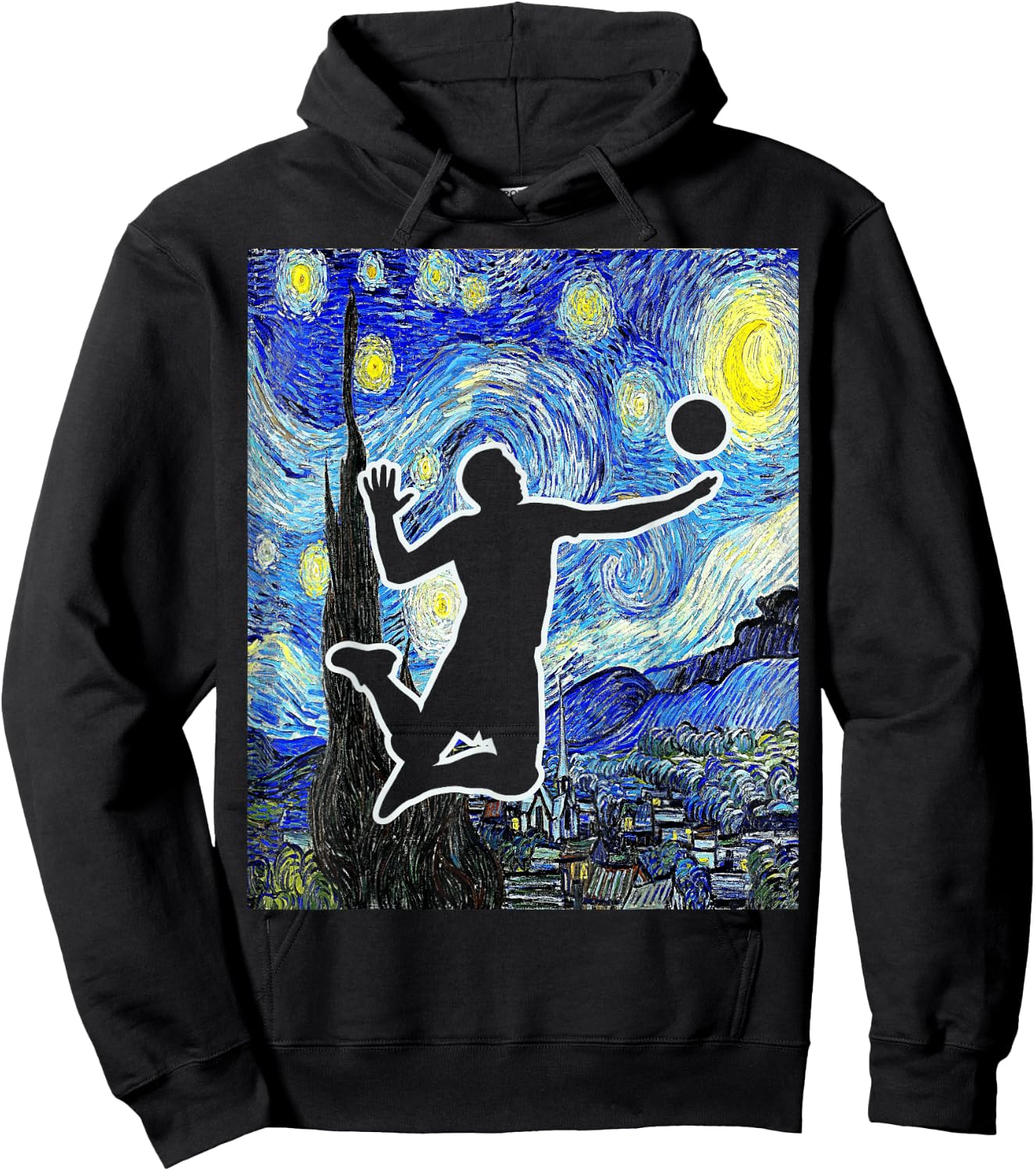 Volleyball Starry Night Volleyball Player Van Gogh Painting Hoodie - Hoodie | Black