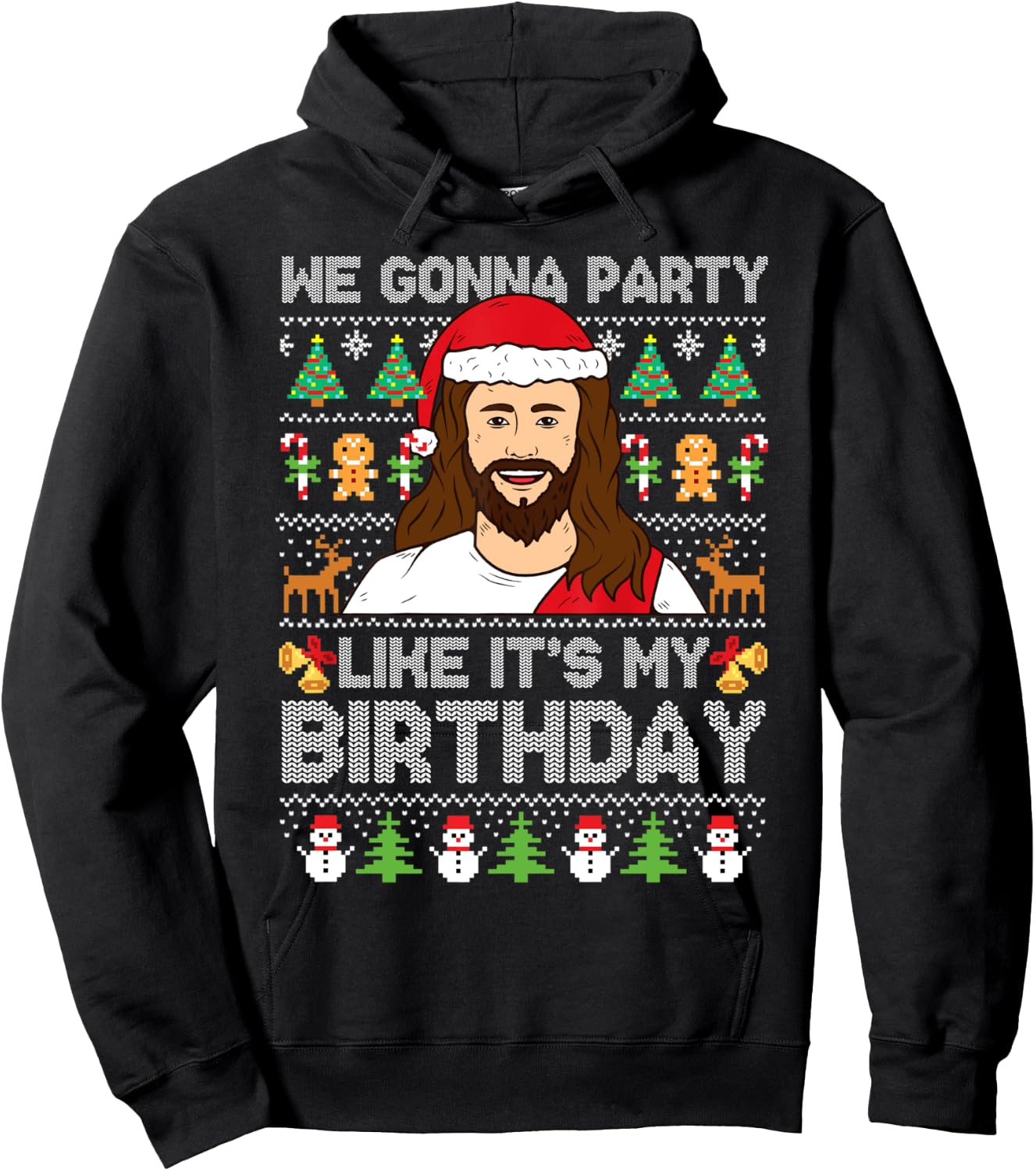 We Gonna Party Like It's My Birthday Jesus Christmas Sweater Hoodie - Hoodie | Black