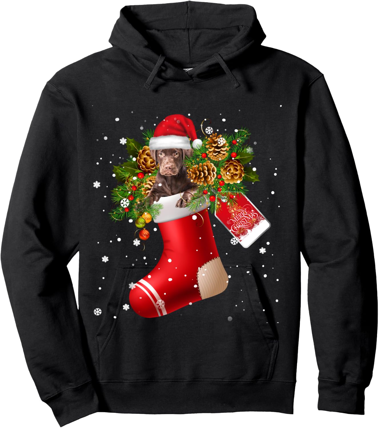 Santa Chocolate Labrador In Christmas Sock Pajama Hoodie - Hoodie | Black