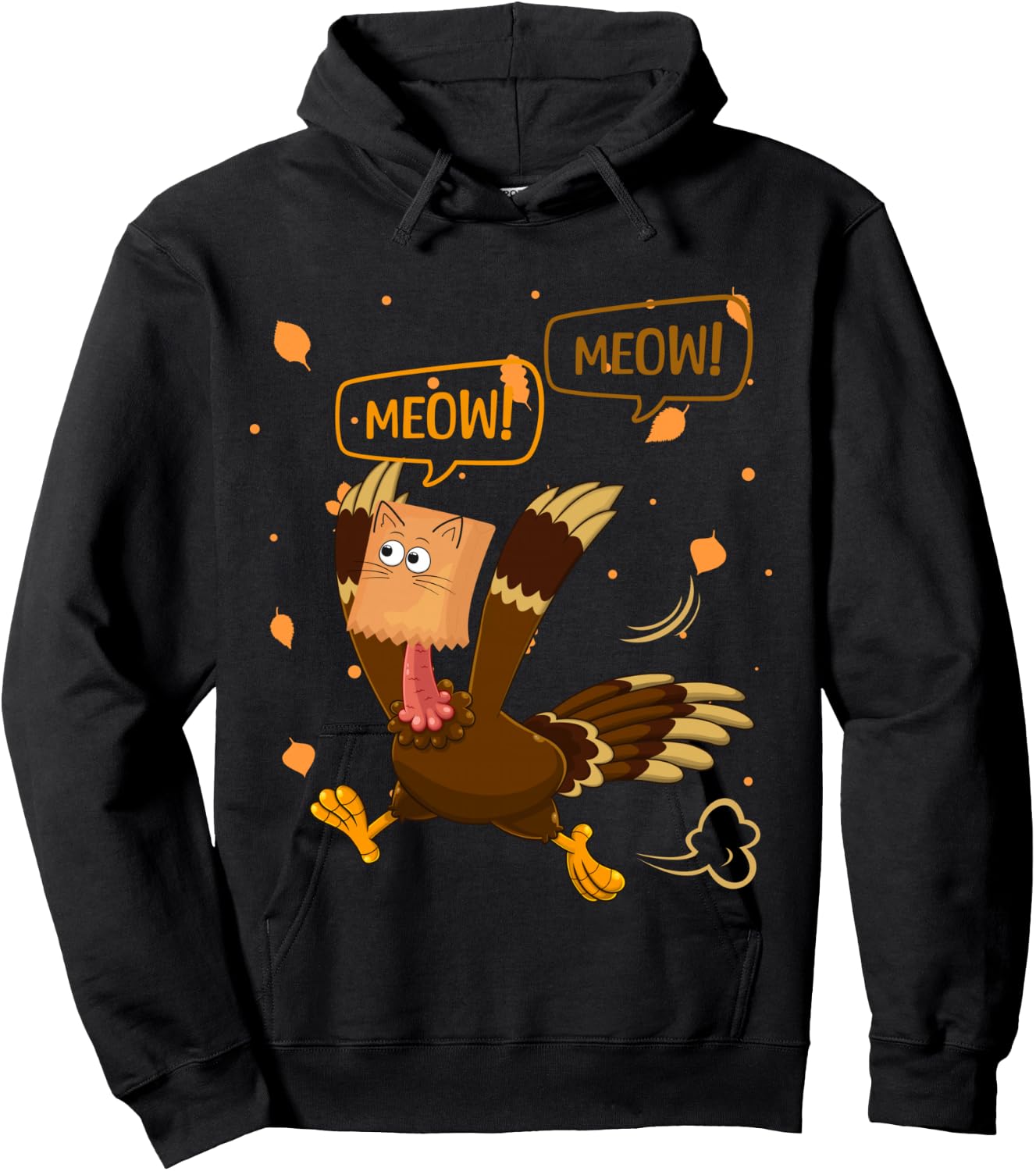 Thanksgiving Turkey Cat Meow Funny Men Women Thanksgiving Hoodie - Hoodie | Black