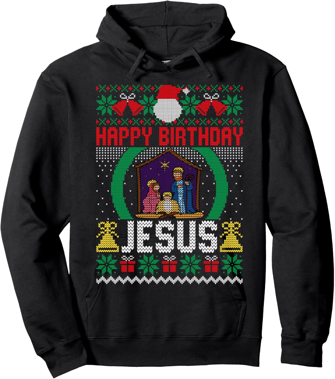 Funny Ugly Christmas Sweaters Happy Birthday Jesus Christian Hoodie - Hoodie | Black