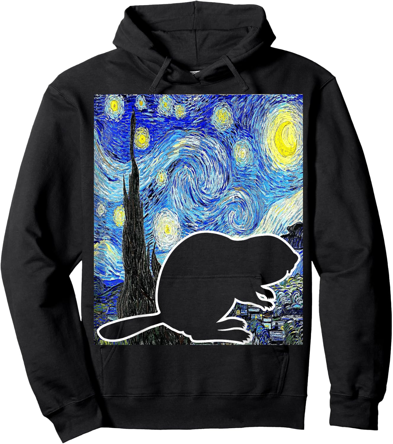 Beaver Starry Night Beaver Lover Van Gogh Beaver Hoodie - Hoodie | Black