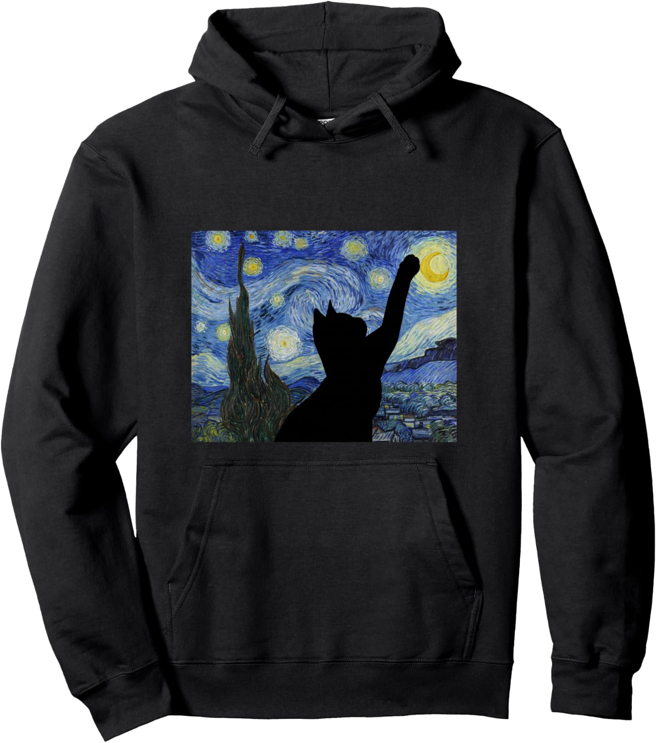 Starry Night Van Gogh Painting Funny Cat Lovers Gift Hoodie - Hoodie | Black