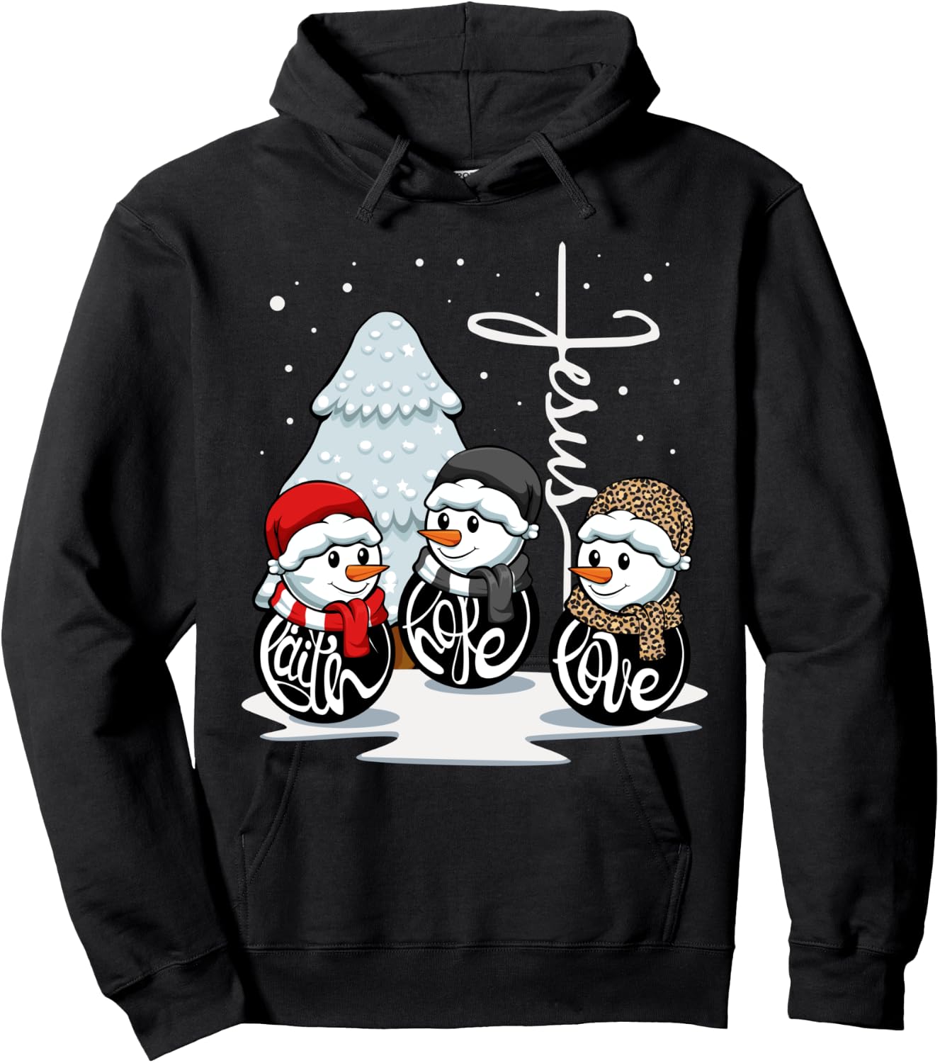 Faith Hope Love Jesus Christmas Pajama Snowman Christian Hoodie - Hoodie | Black
