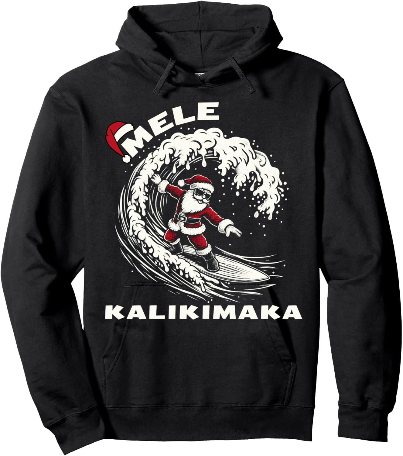 hawaiian christmas mele kalikimaka Santa Claus Surfing Hoodie - Hoodie | Black
