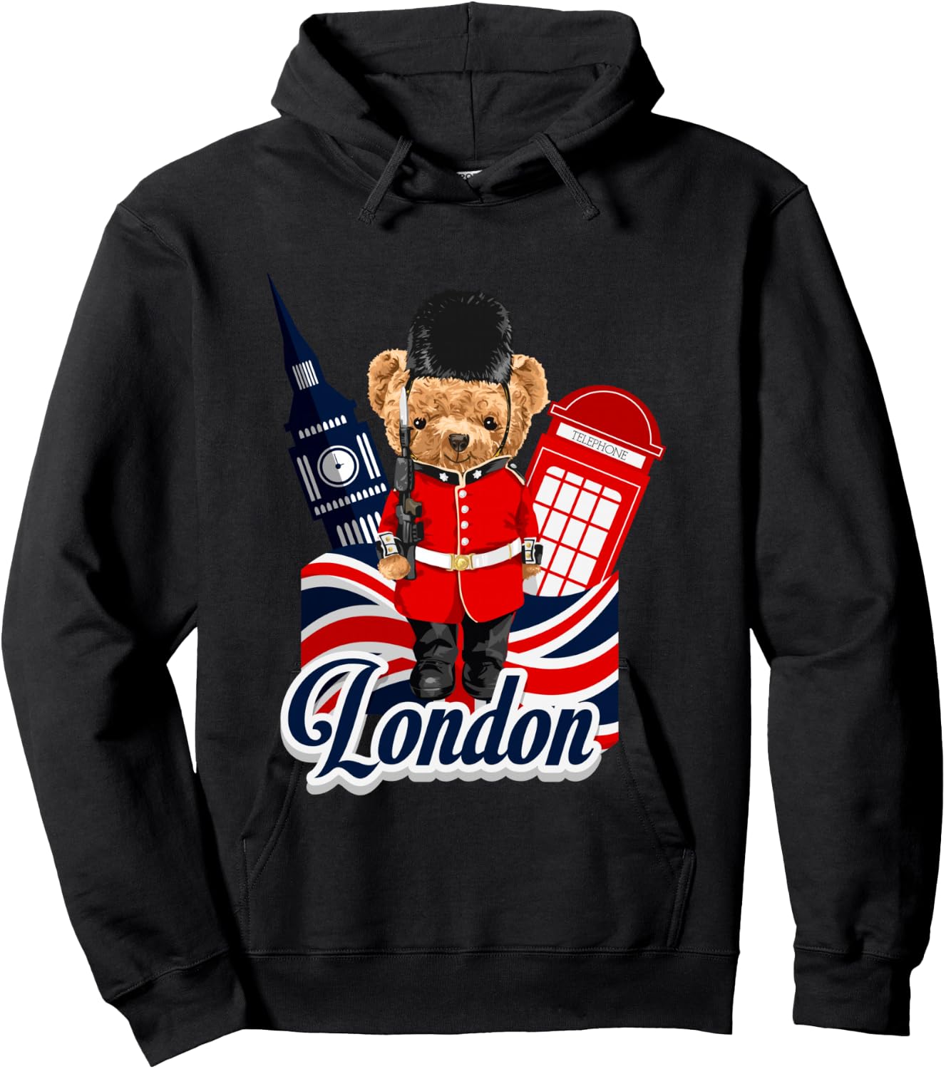London Teddy Bear Queen Guard Illustration Graphic Anime Hoodie - Hoodie | Black