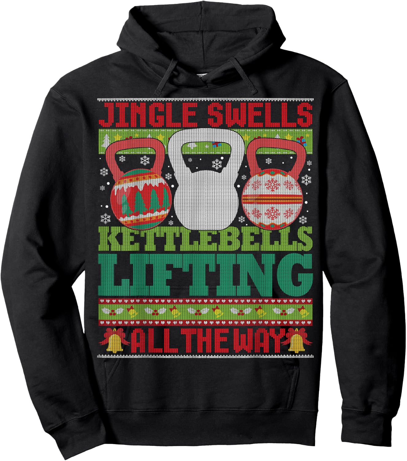 Ugly Christmas Gym Kettlebell Weightlifting Fitness Gift Hoodie - Hoodie | Black