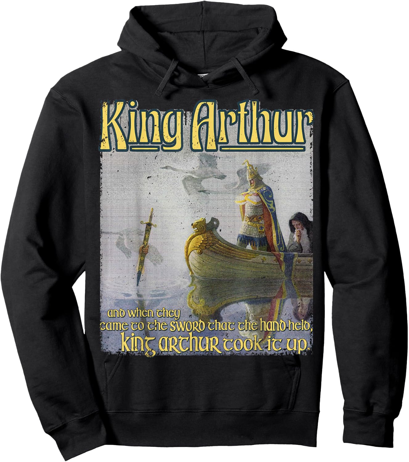 King Arthur Excalibur Sword Lake Merlin Medieval Literature Hoodie - Hoodie | Black