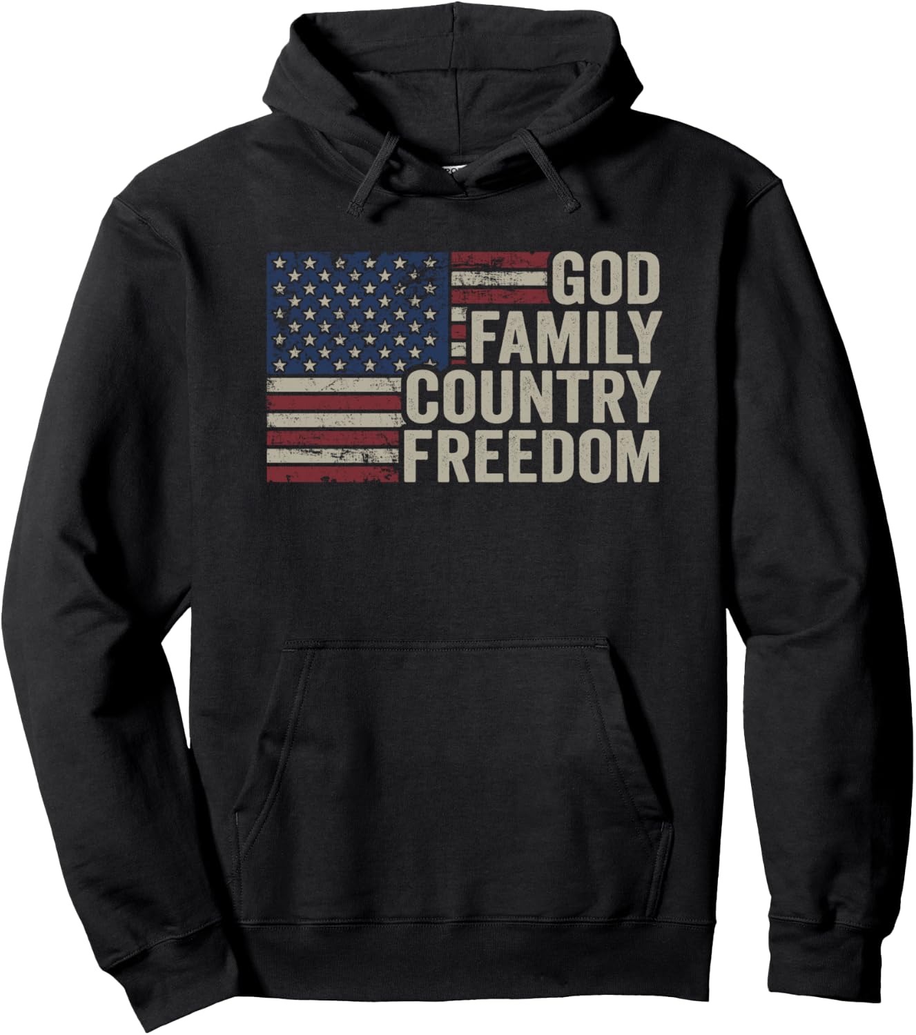God Family Country Freedom - 4th July USA Flag Christian Hoodie - Hoodie | Black