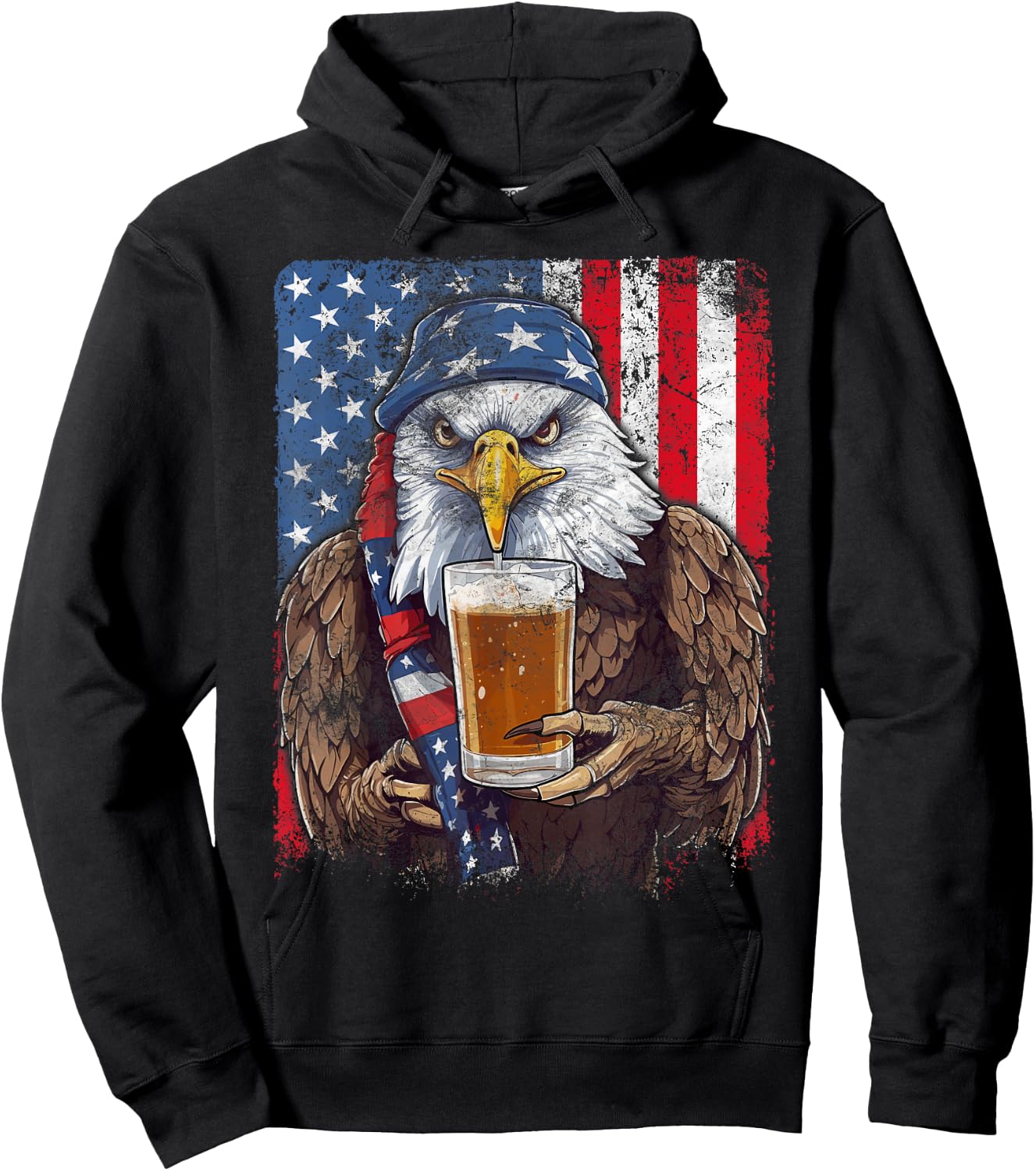 Eagle Beer Drinking USA Flag Patriotic Eagle 4th Of July Men Hoodie - Hoodie | Black