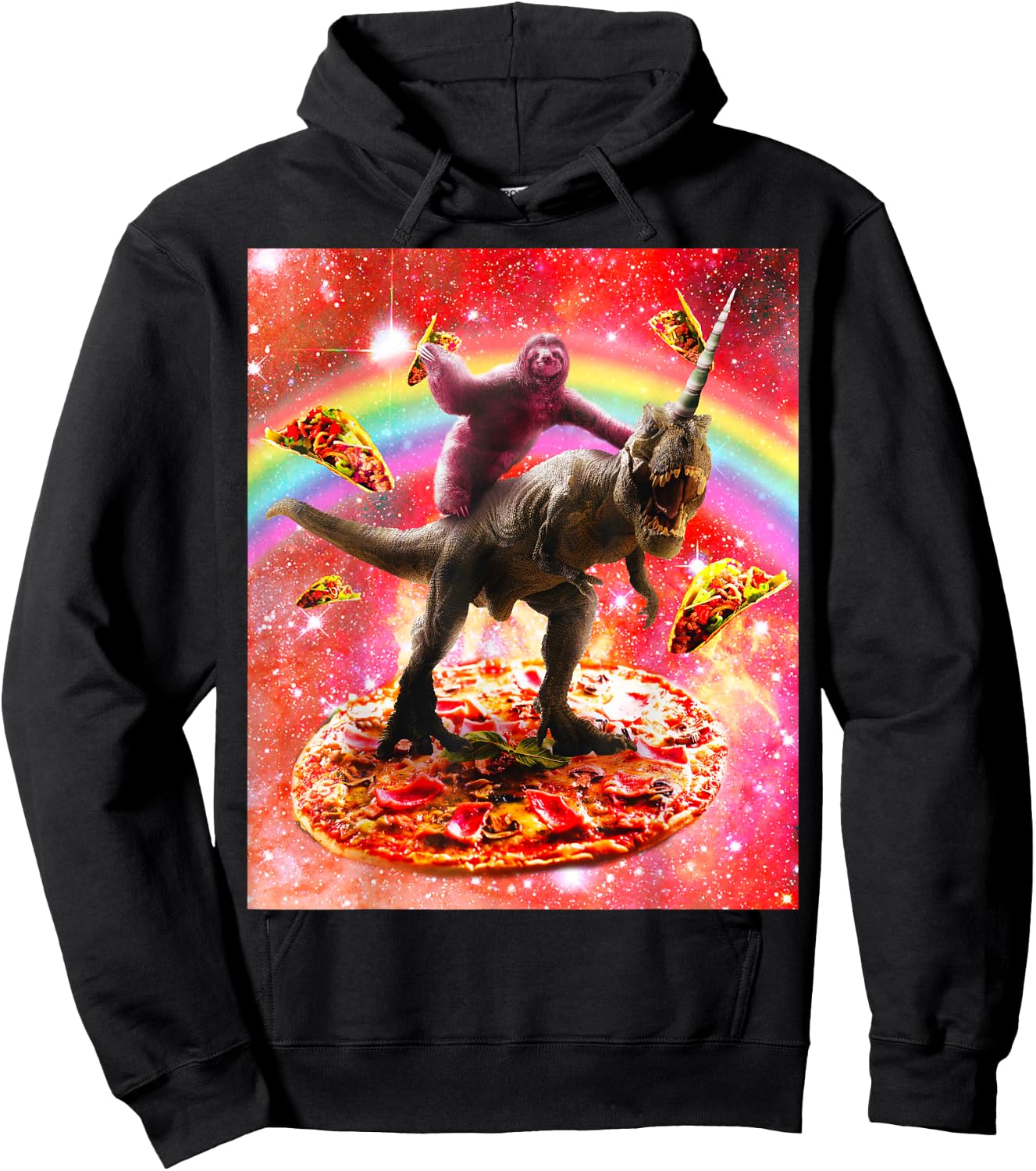 Unicorn dinosaur ride-on space sloth - Pizza e Hoodie - Hoodie | Black