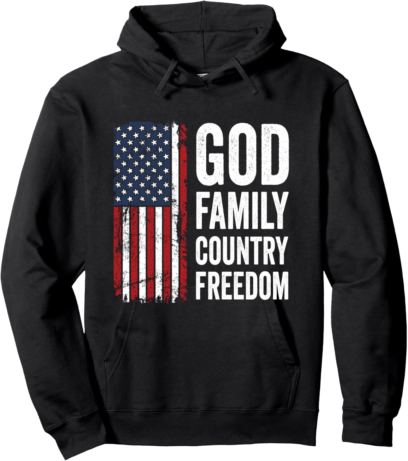 God Family Country Freedom/Patriotic USA Flag Christian Hoodie - Hoodie | Black