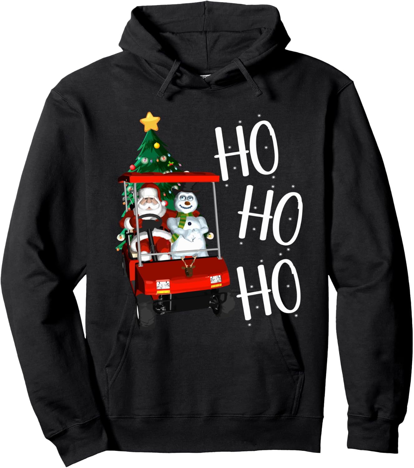Ho Ho Funny Santa On Golf Cart With Christmas Tree Hoodie - Hoodie | Black