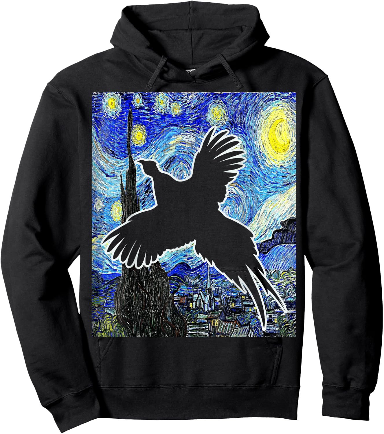 Pheasant Starry Night Pheasant Hunting Painting Hoodie - Hoodie | Black