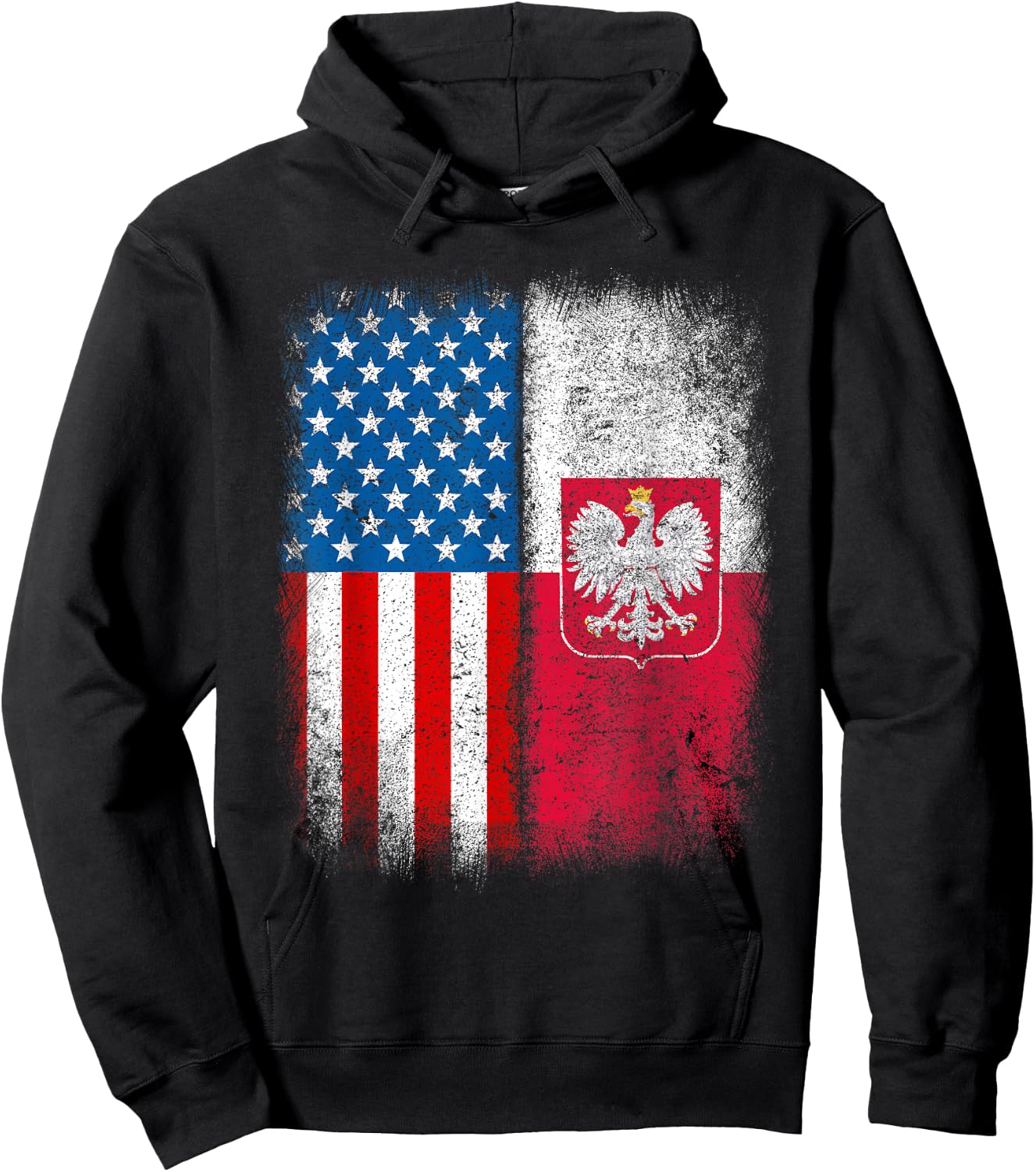Polish American Flag Half Poland USA Us Polska Eagle Emblem Hoodie - Hoodie | Black