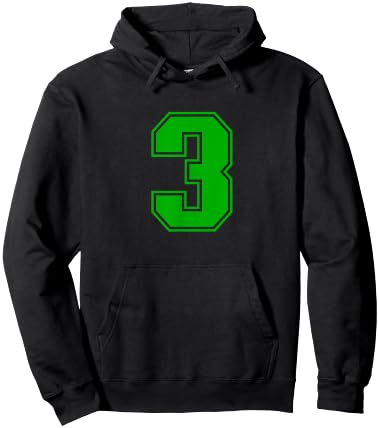 Number #3 Green Sports Fan Jersey Number Hoodie - Hoodie | Black