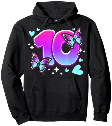 Birthday Girl 10 Years, Butterflies and Number 10 Hoodie - Hoodie | Black