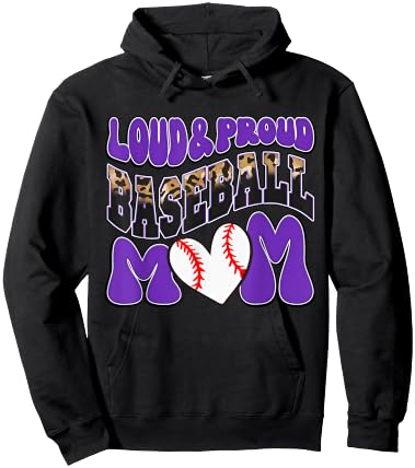 Loud Proud Baseball Mom Purple Team Leopard Baseball Mom Hoodie - Hoodie | Black