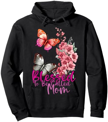 Blessed To Be Called Mom Mother's Day 2024 Butterfly Mom Day Hoodie - Hoodie | Black