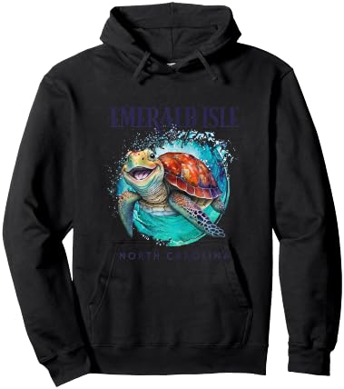 Emerald Isle North Carolina Watercolor Happy Sea Turtle Hoodie - Hoodie | Black
