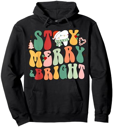 Stay Merry And Bright Christmas Tooth Dental Hygienist Xmas Hoodie - Hoodie | Black
