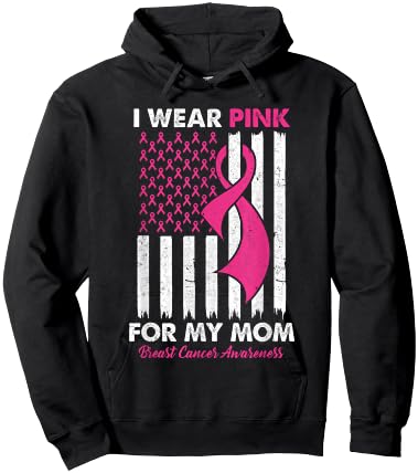 I Wear Pink For My Mom Breast Cancer Awareness Us Flag Hoodie - Hoodie | Black