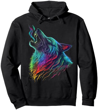 colorful wolf Howl head art Face for lover wolves wildlife Hoodie - Hoodie | Black