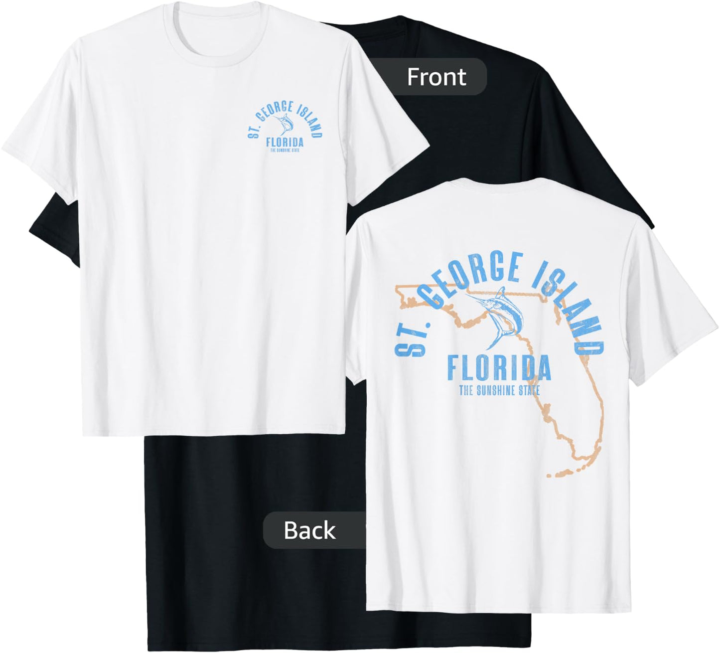 St. George Island Florida FL Vintage Beach Front & Back T-Shirt - T-Shirt | Black