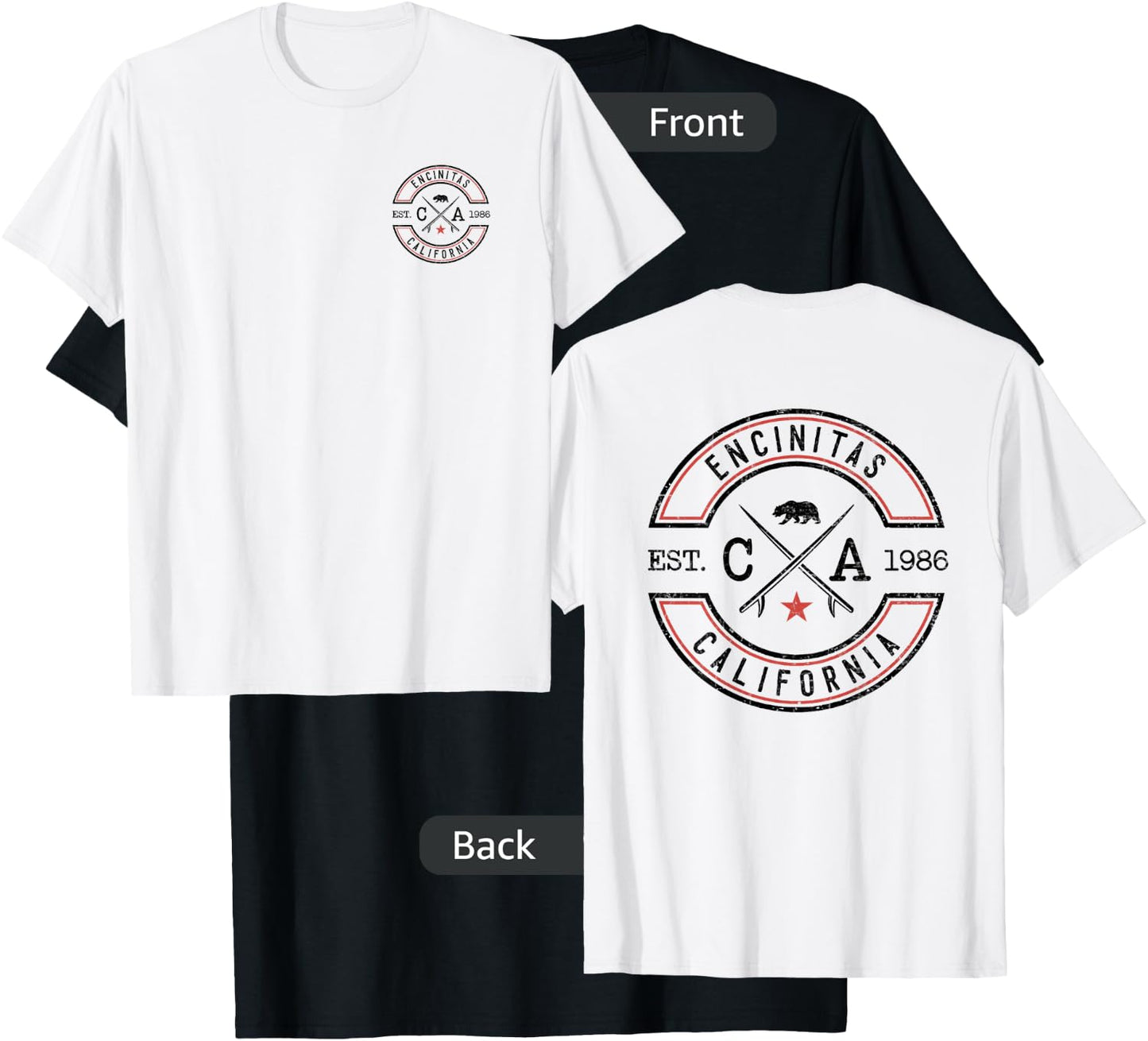 Encinitas Beach California CA Retro Surfer Front & Back T-Shirt - T-Shirt | Black