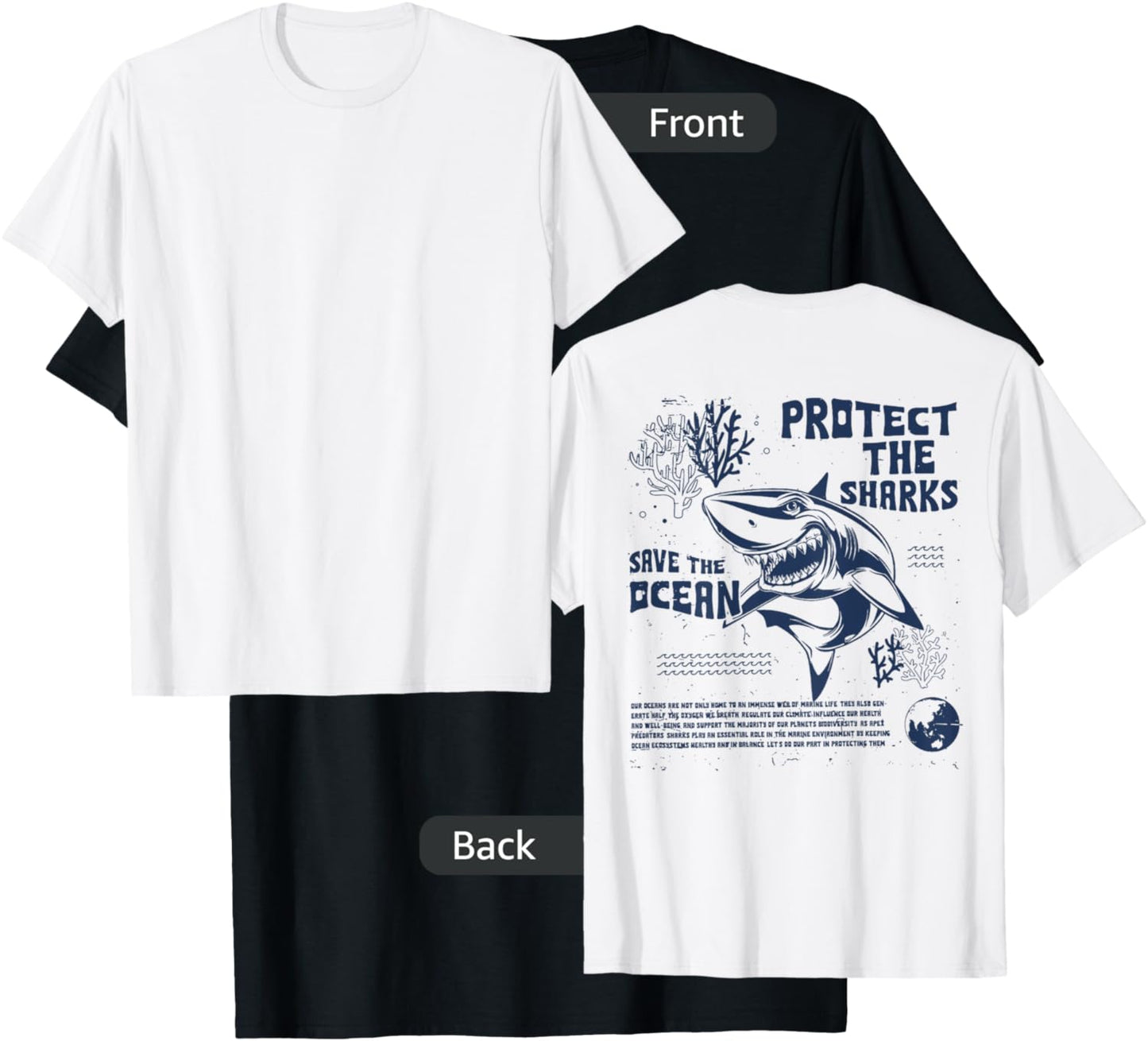 Respect The Locals Shark Protect The Shark Save Ocean (Back) T-Shirt - T-Shirt | Black