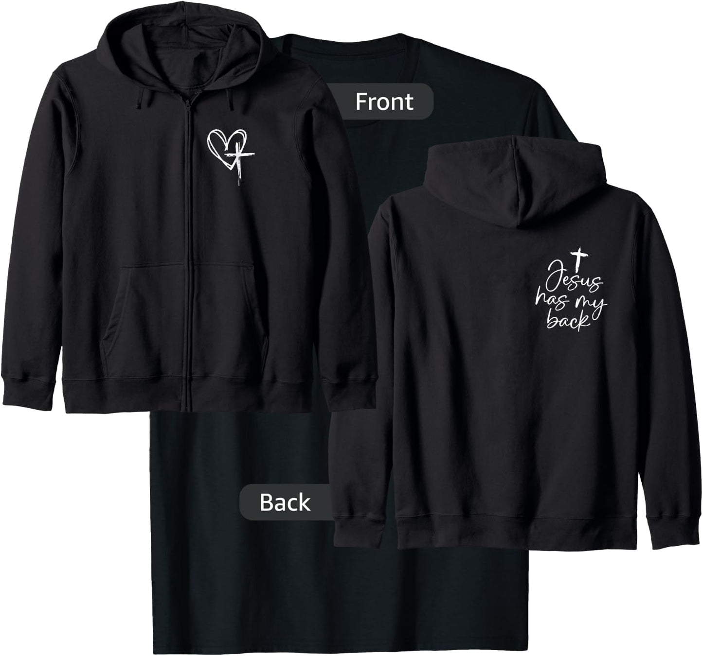 jesus has my back Zip T-Shirt - T-Shirt | Black