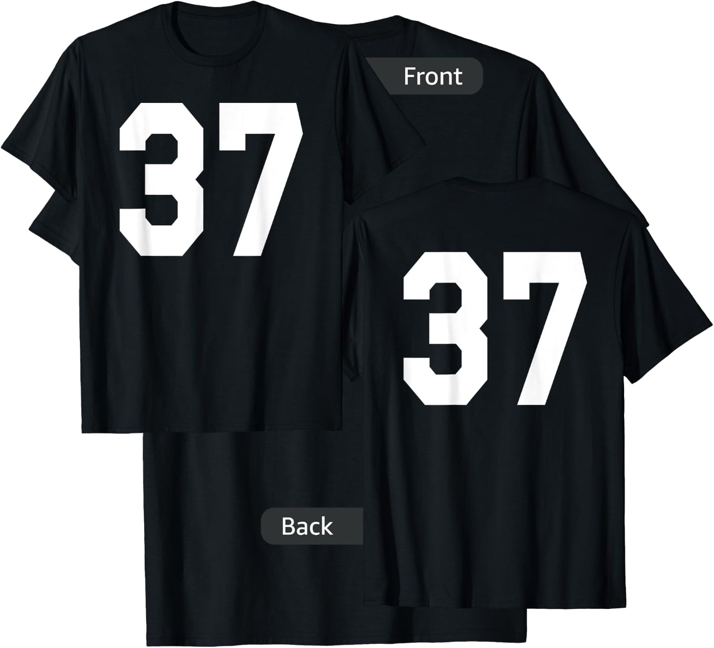 Number 37 Sports Jersey Front and Back Team Player T-Shirt - T-Shirt | Black