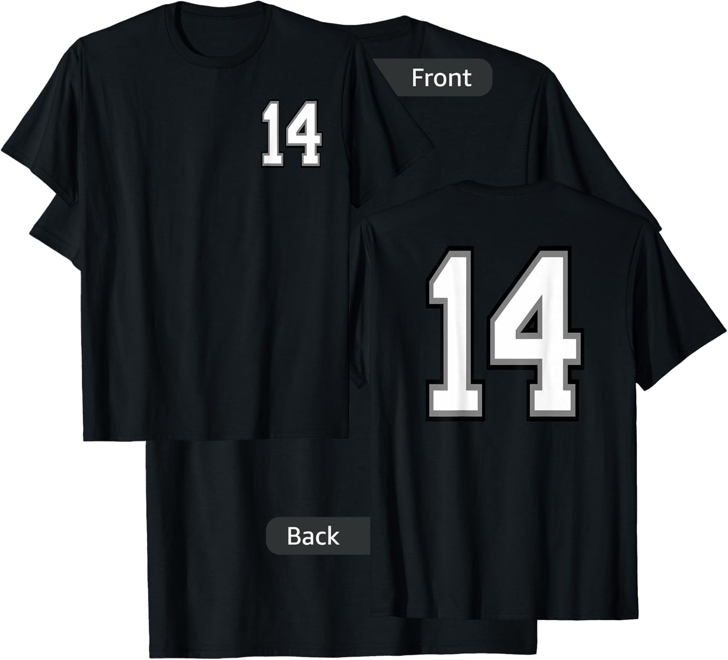 Number 14, 14 in Black, White and Gray T-Shirt - T-Shirt | Black