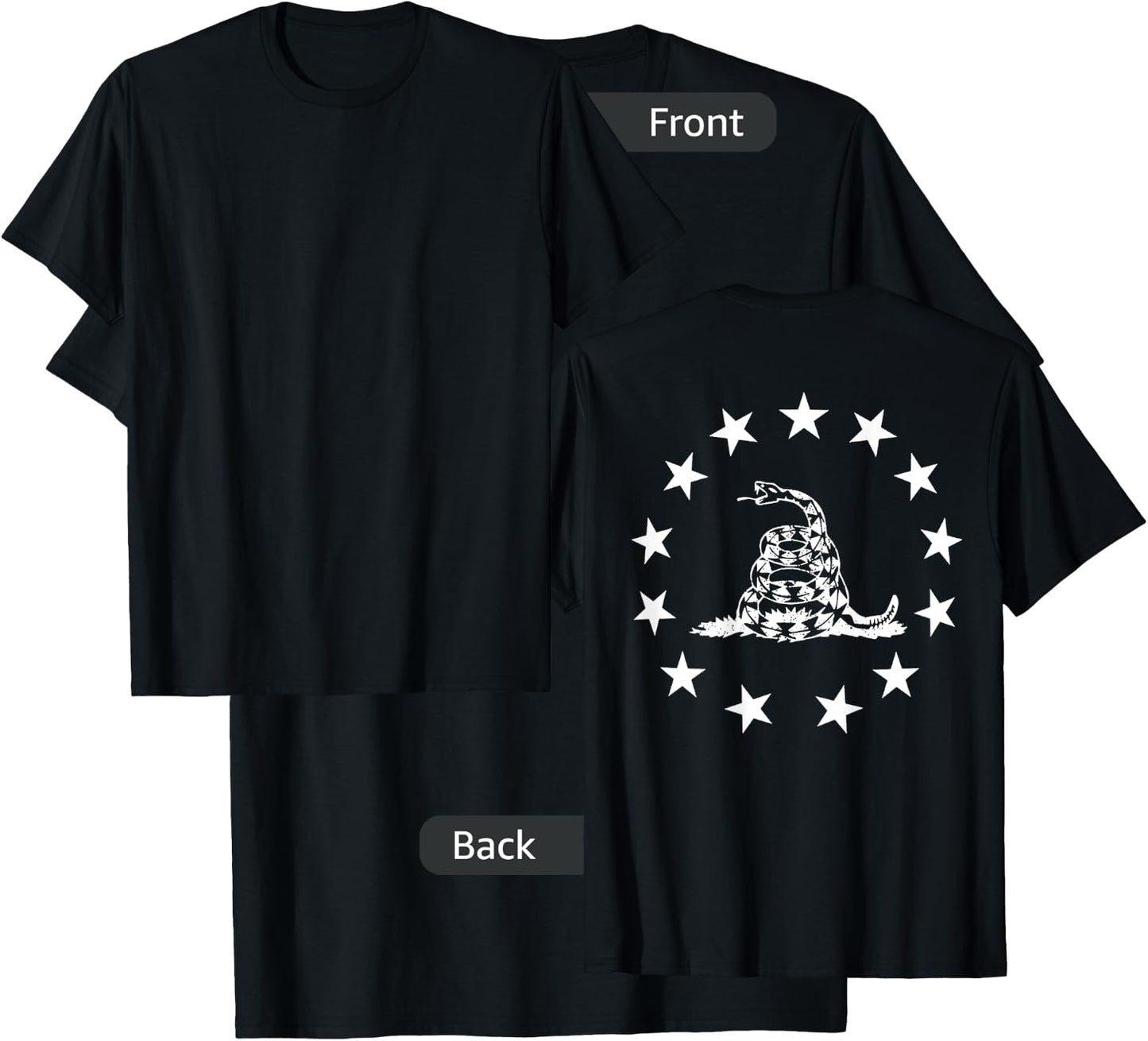 Betsy Ross Gadsden Flag (on back) T-Shirt - T-Shirt | Black