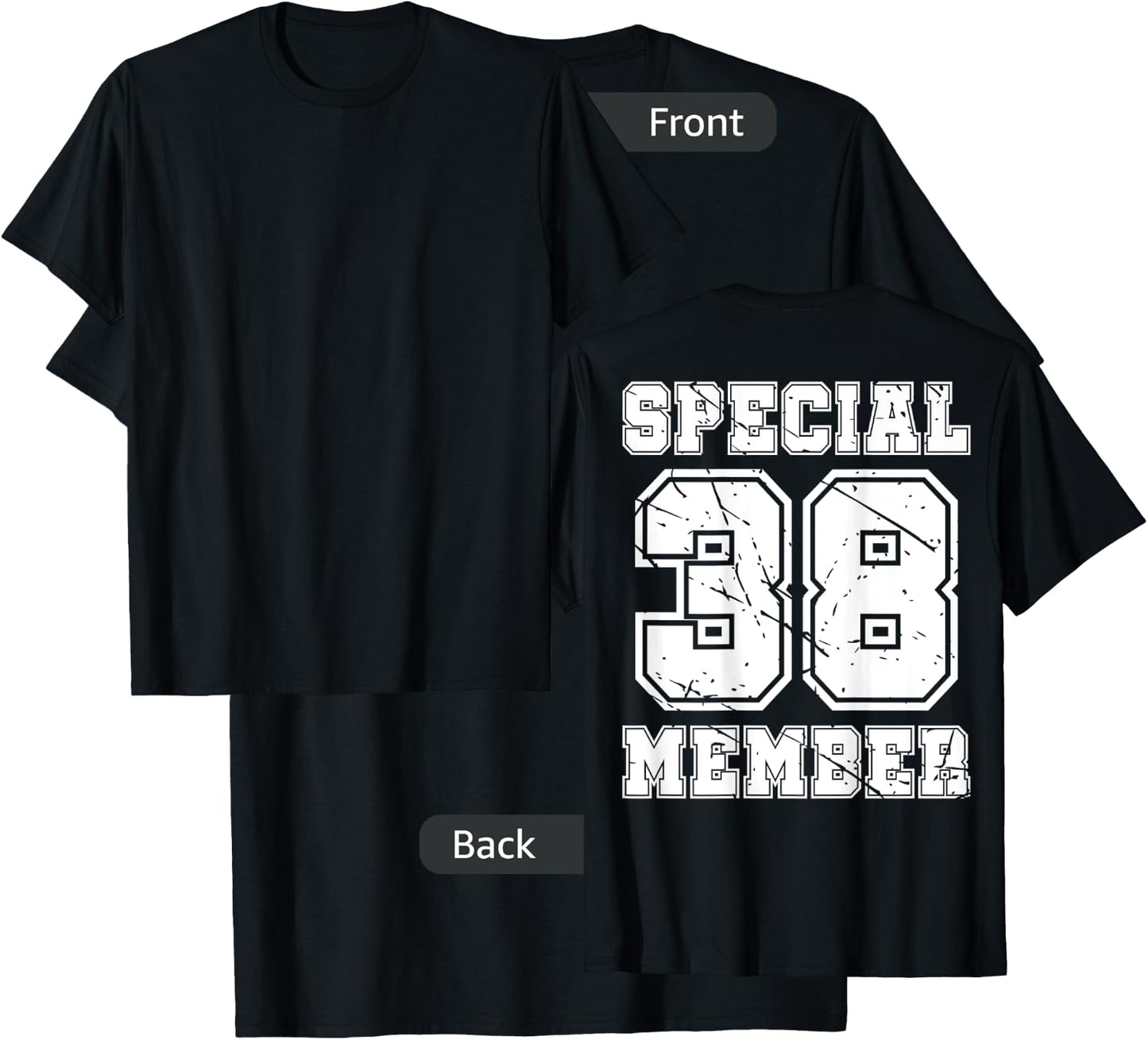 #38 Number 38 Birthday Varsity Sports Numbered backprint T-Shirt - T-Shirt | Black