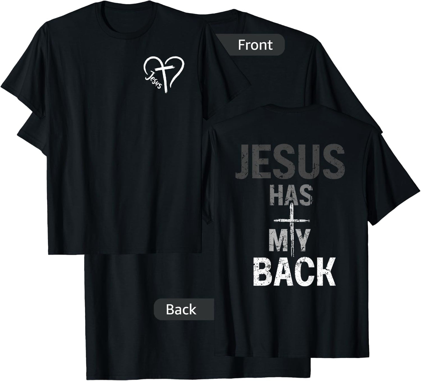 Christian Jesus Has My Back Retro (Front and back) T-Shirt - T-Shirt | Black
