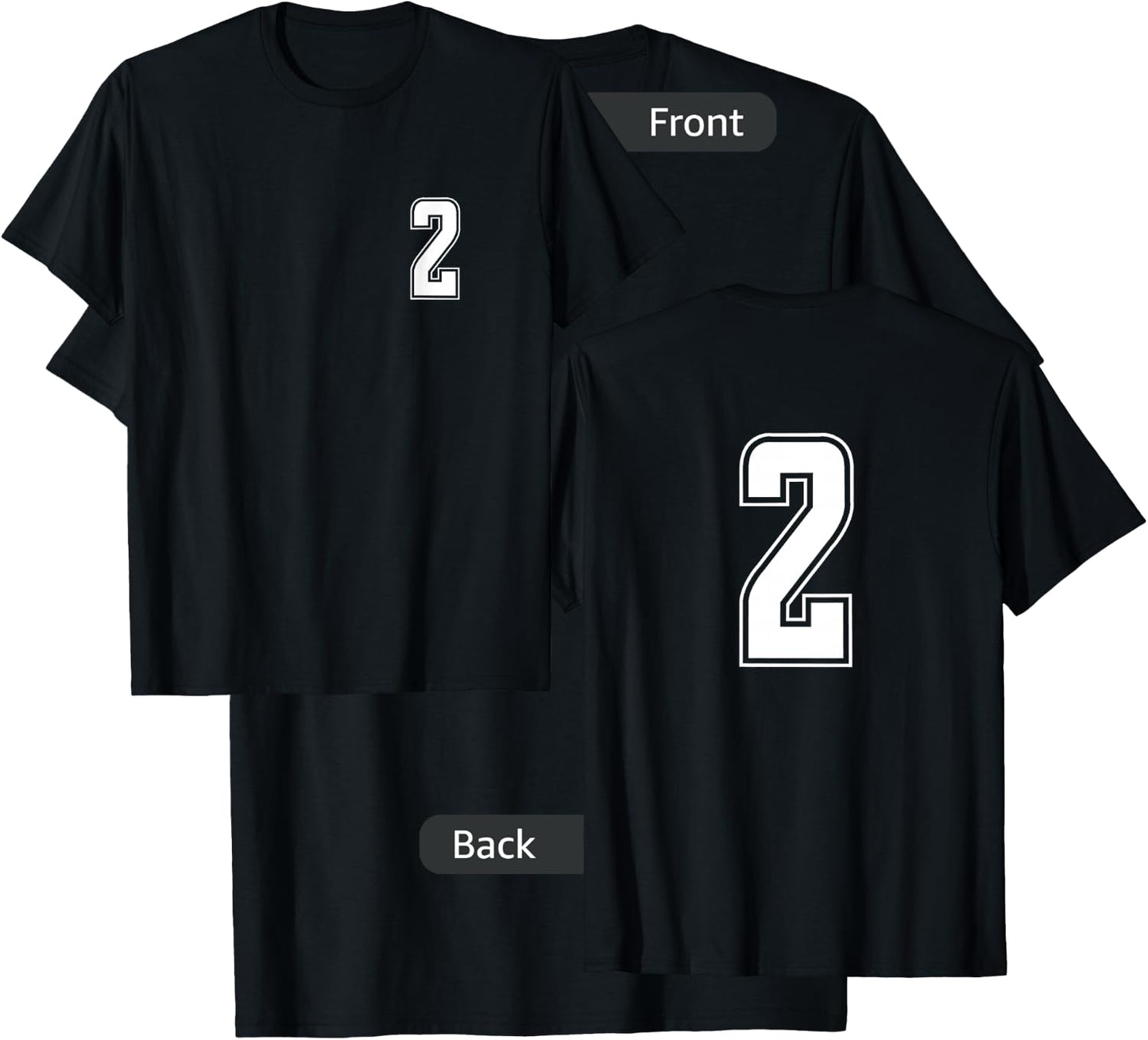 White Number 2 Team Junior Sports Numbered Uniform T-Shirt - T-Shirt | Black