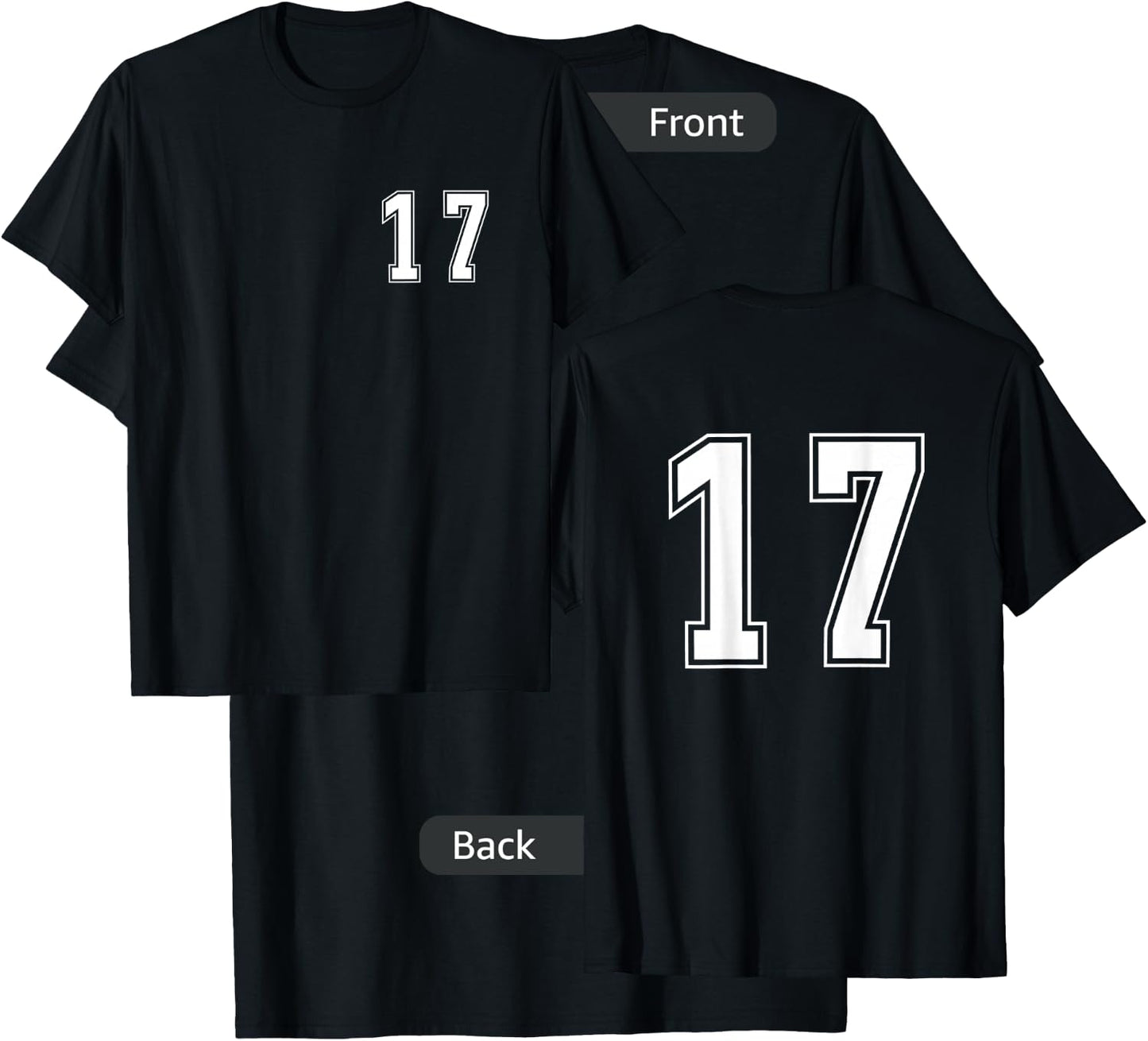 White Number 17 Team Junior Sports Numbered Uniform T-Shirt - T-Shirt | Black
