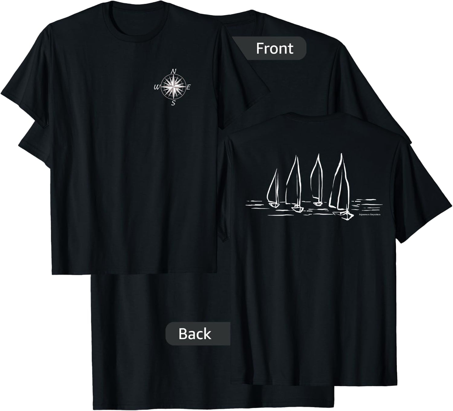 Sailboats Compass Rose Nautical Design Men’s Boating Sailing T-Shirt - T-Shirt | Black