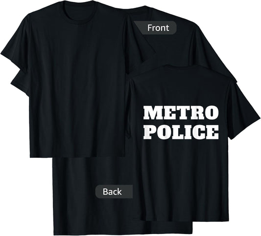 Metro Police Officer Uniform On Duty Policeman BACK PRINT T-Shirt - T-Shirt | Black