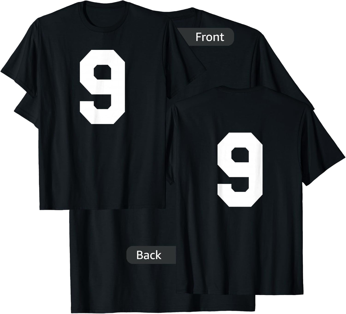 Number 9 Sports Jersey Front and Back Team Player T-Shirt - T-Shirt | Black