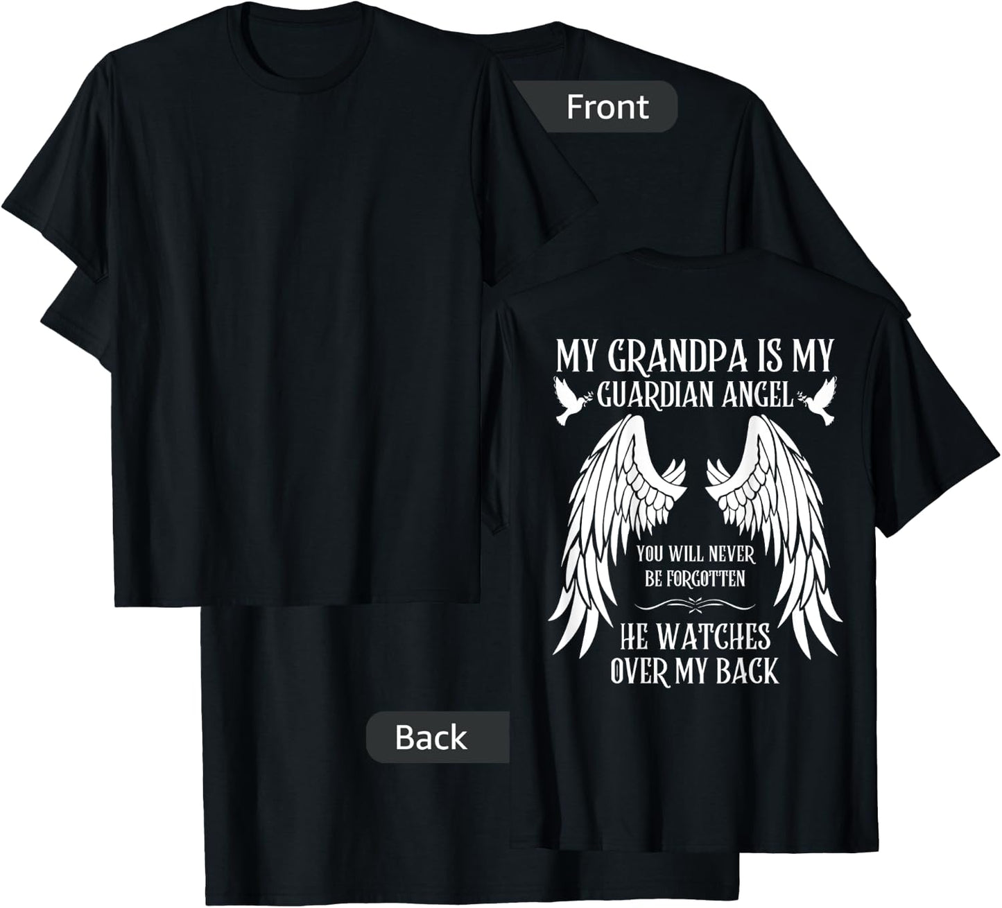 I Miss You Family Love Missing Memories Remember My Grandpa is My Guardian Angel In Heaven Memory Memorial Black T-Shirt - T-Shirt | Black