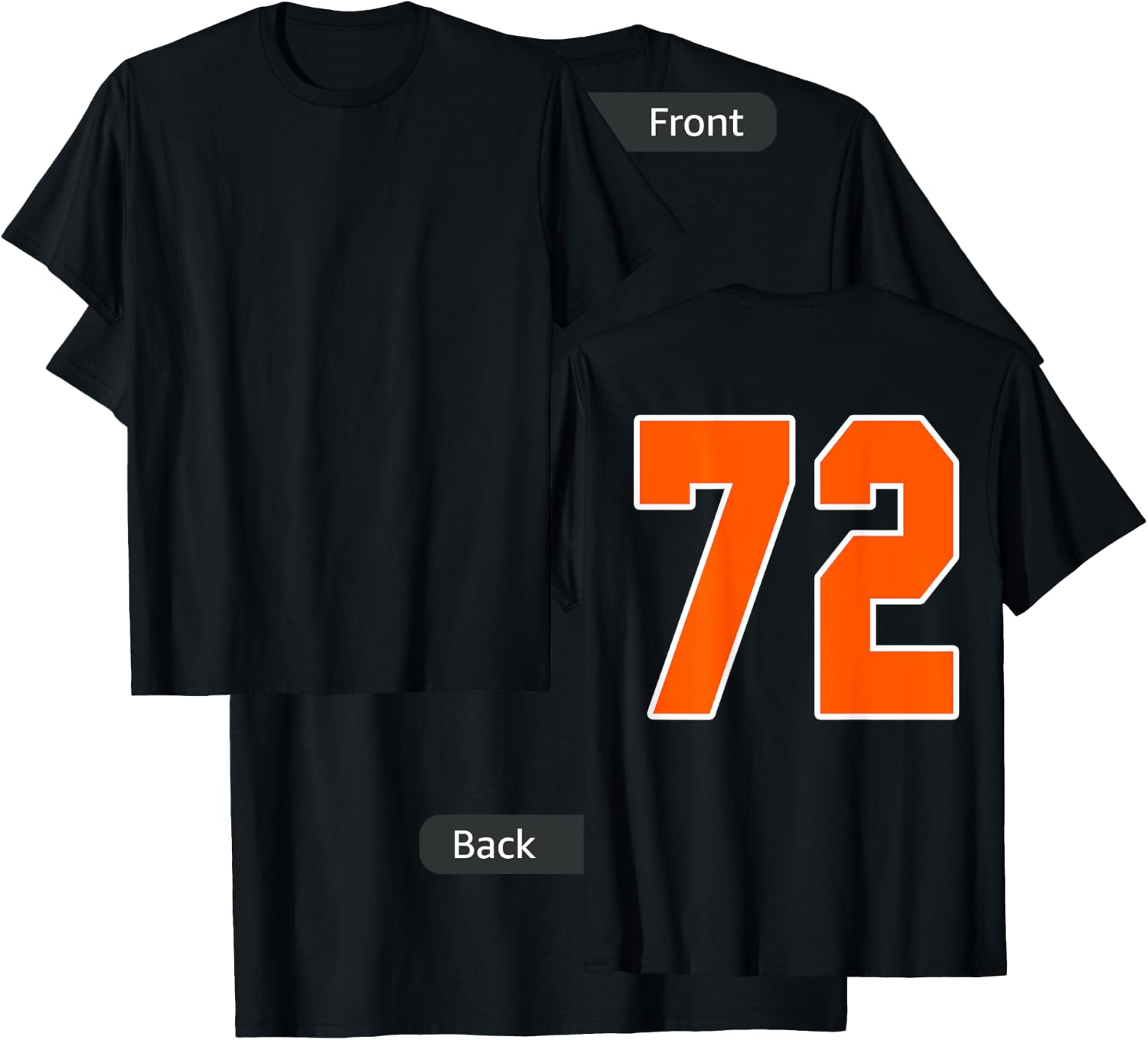 Back Print Orange Sports Block Number 72 For Sports Team T-Shirt - T-Shirt | Black