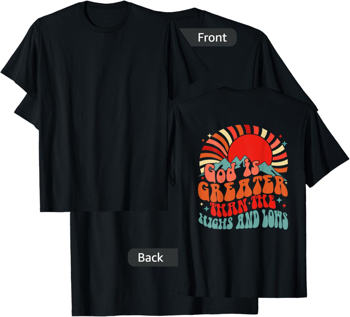 Vintage sunset mountain God is greater than the highs & low T-Shirt - T-Shirt | Black