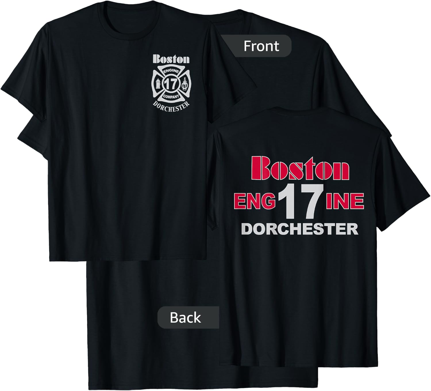 Boston Fire Department Engine 17 Dorchester - Light Graphics T-Shirt - T-Shirt | Black