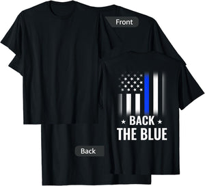 Back The Blue - Printed On Back - Police Flag T-Shirt - T-Shirt | Black