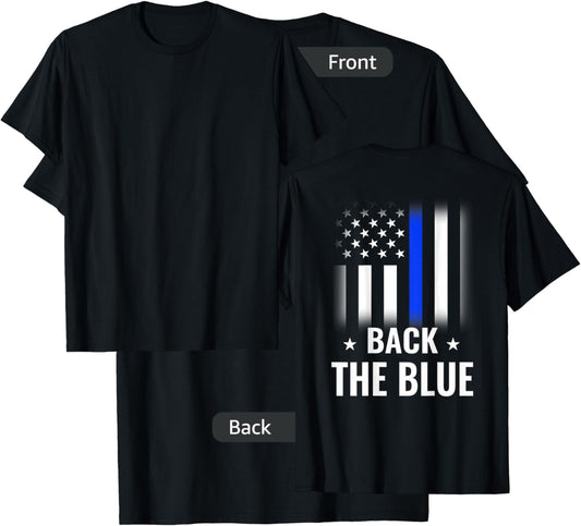 Back The Blue - Printed On Back - Police Flag T-Shirt - T-Shirt | Black